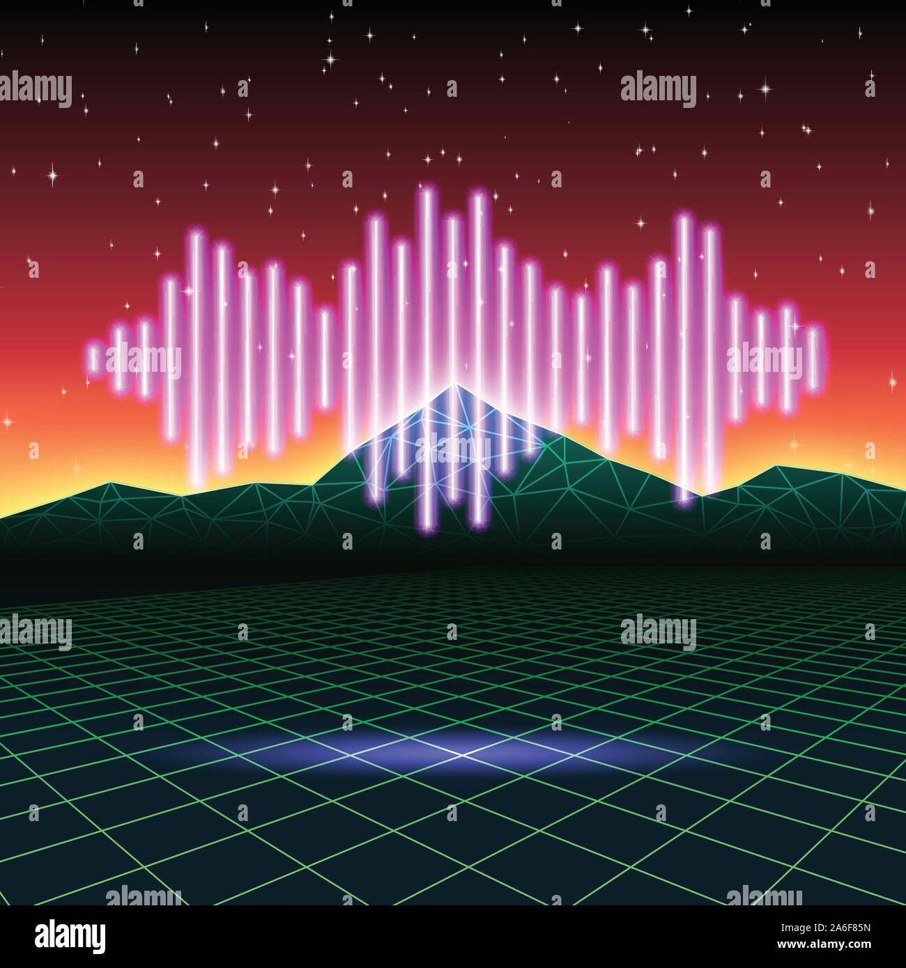 Retro gaming neon background with shiny music wave Stock Vector Image ...