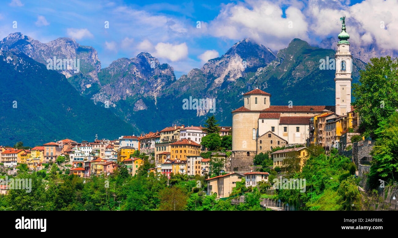 Amazing scenery of Dolomite mountain and beautiful Belluno town. Veneto province of Italy Stock Photo