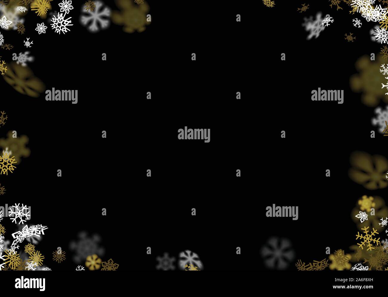 Snowfall background with golden snowflakes blurred in the dark Stock ...