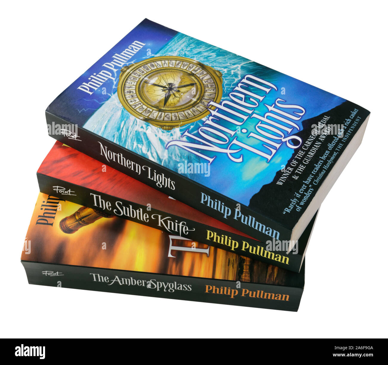Northern Lights, The Knife and The Amber Spyglass Philip the 3 books of the His Dark trilogy Stock Photo - Alamy