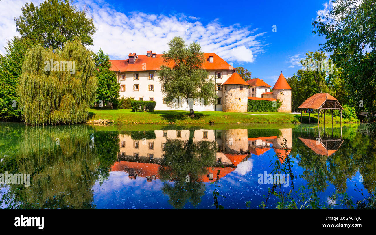 beautiful medieval castles of Slovenia - Grad Otocec over Krka river Stock Photo