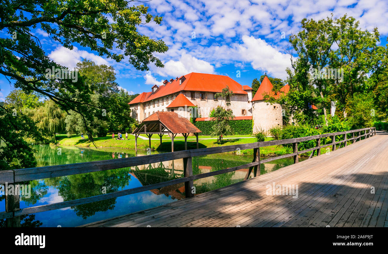 beautiful medieval castles of Slovenia - Grad Otocec over Krka river Stock Photo