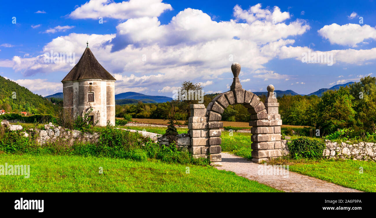 Travel and landmarks of Slovenia - Devil's tower in Soteska Stock Photo