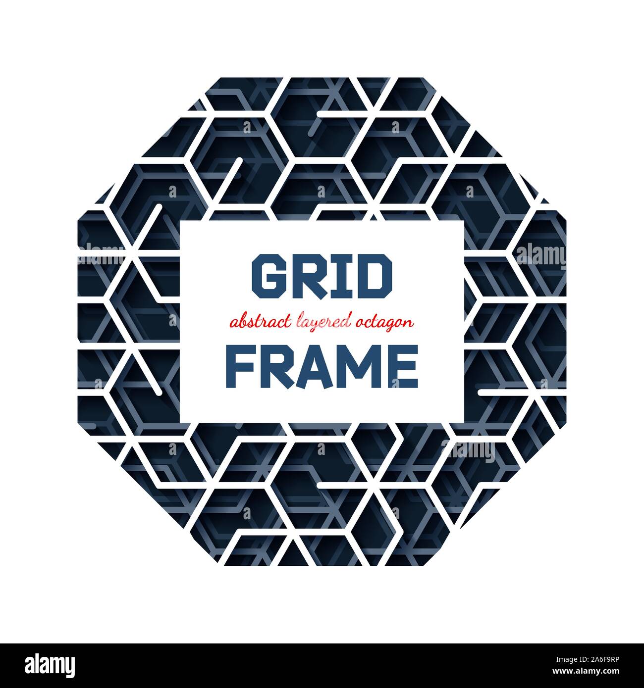 Abstract octagon frame with layered lines triangular grid and shadow Stock Vector