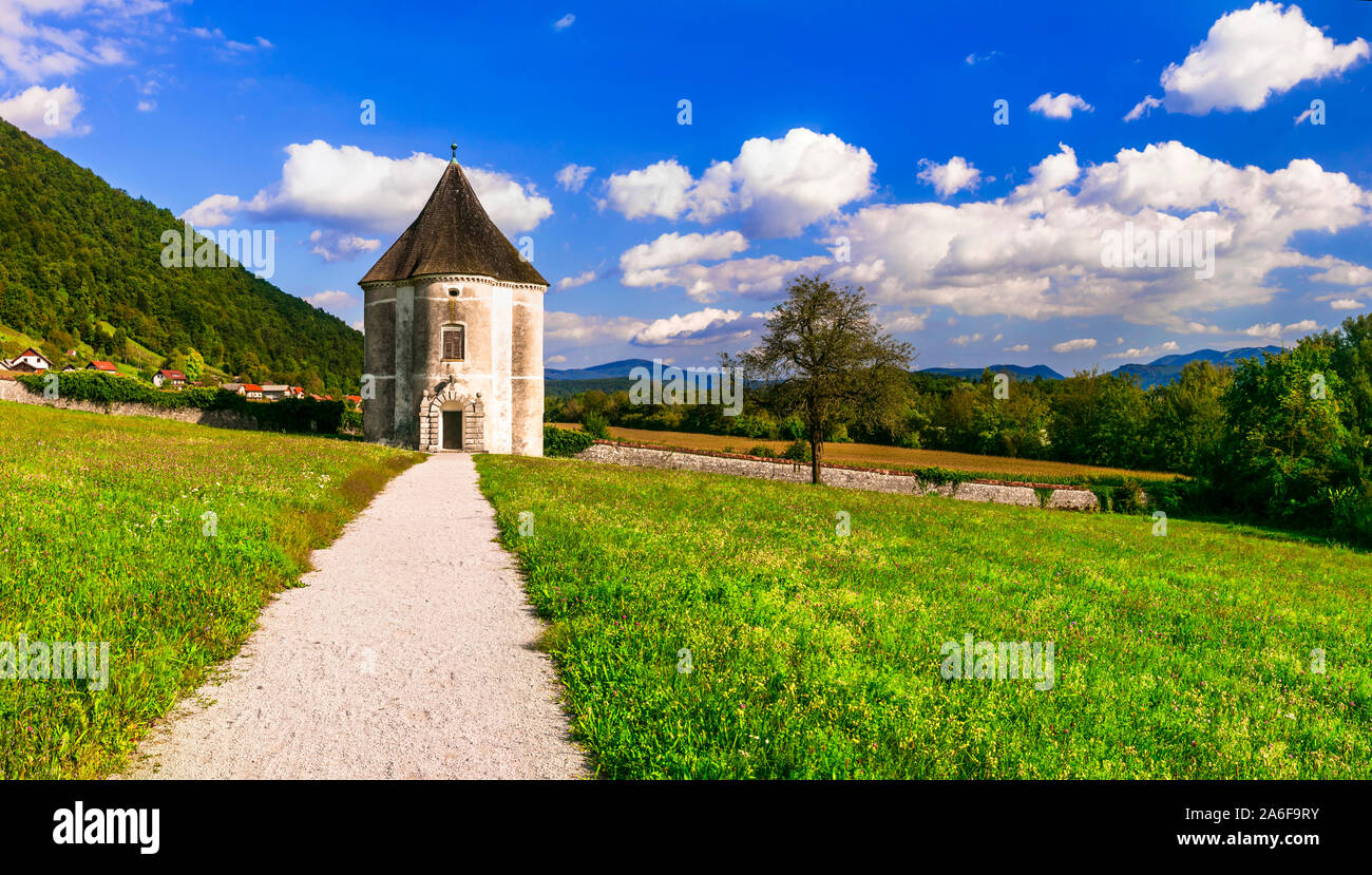 Travel and landmarks of Slovenia - Devil's tower in Soteska Stock Photo