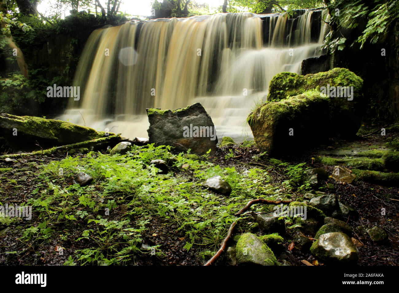 waterfall in the forest reeth north yorkshire Stock Photo