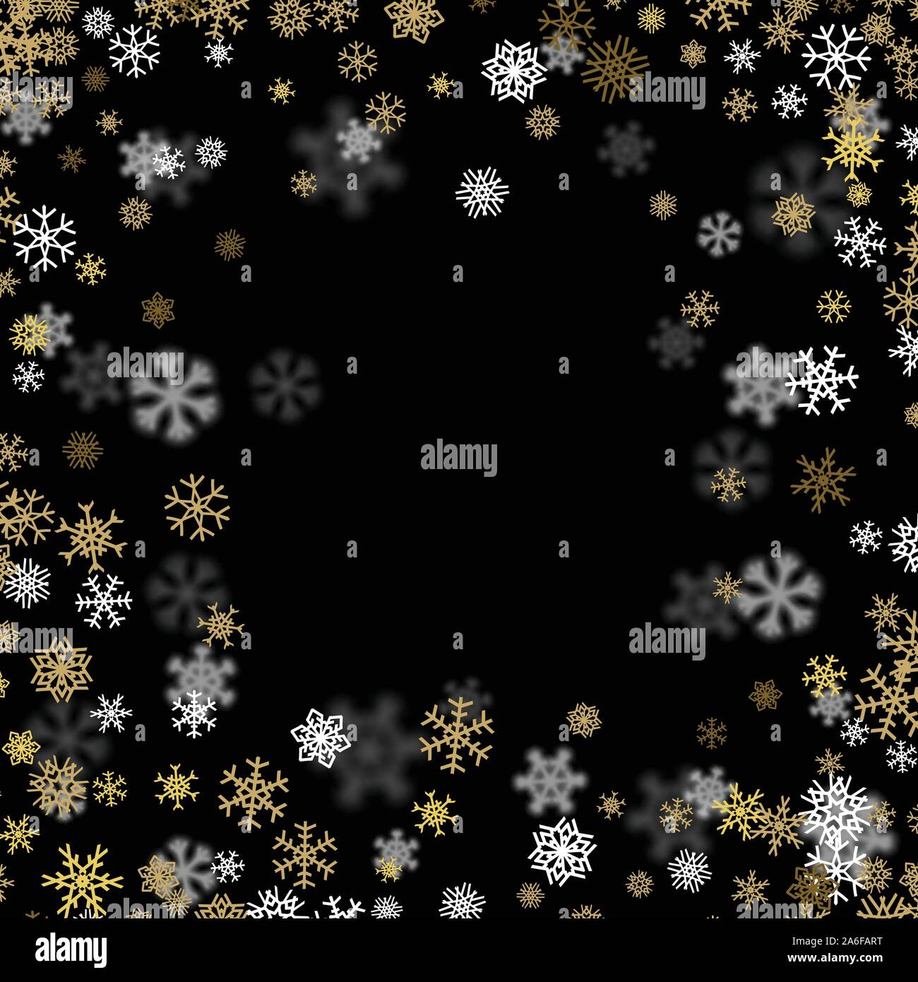 Snowfall background with golden snowflakes blurred in the dark Stock ...