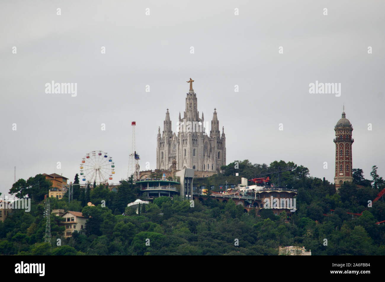 A view of Tibidabo from Park Guell in Barcelona, Spain Stock Photo