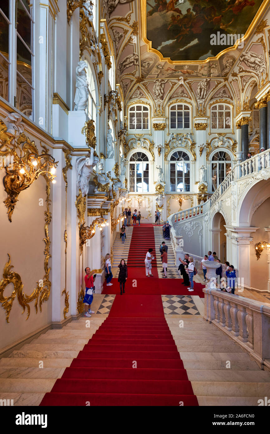 St. Petersburg Russia. The Winter Palace Hermitage Museum. Jordan Staircase Stock Photo