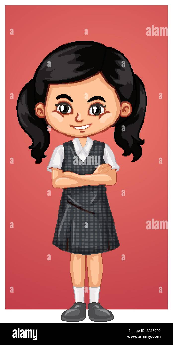 Happy girl in school uniform illustration Stock Vector Image & Art - Alamy