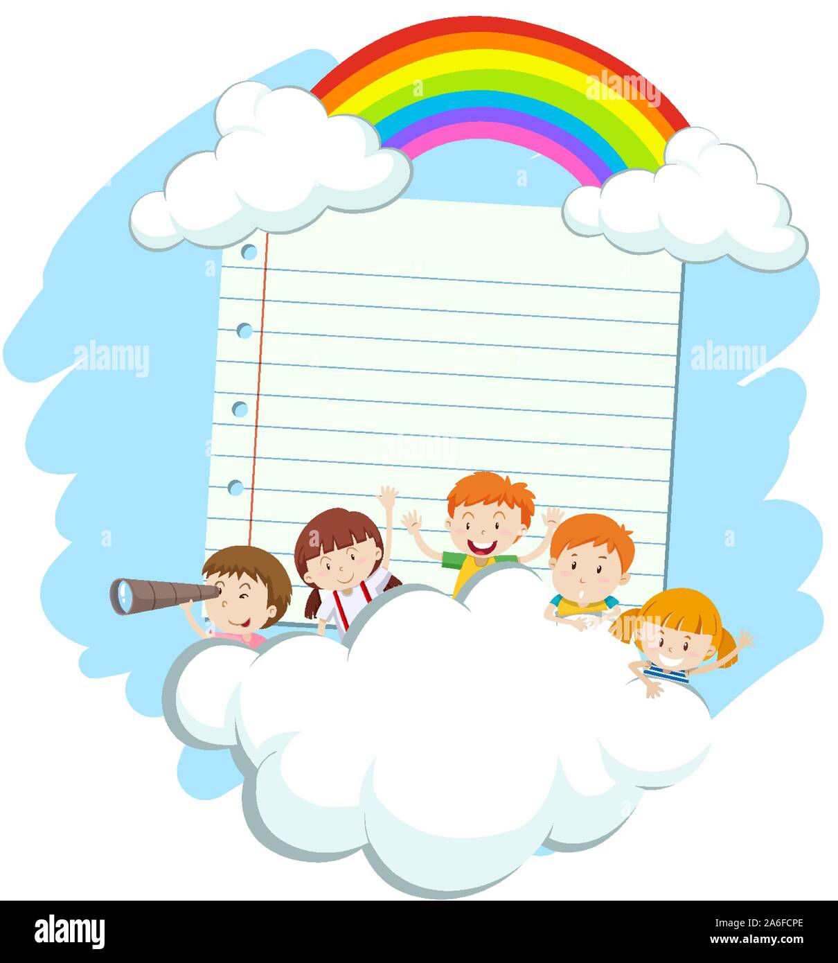 Frame template with happy kids in sky illustration Stock Vector Image ...
