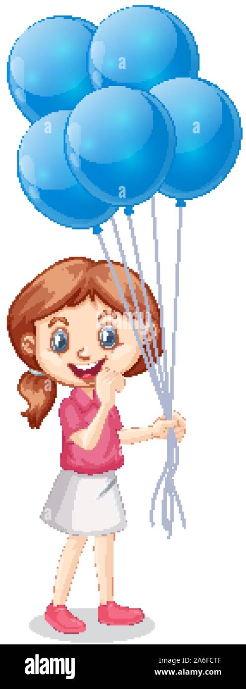 One happy girl with blue balloons illustration Stock Vector Image & Art ...