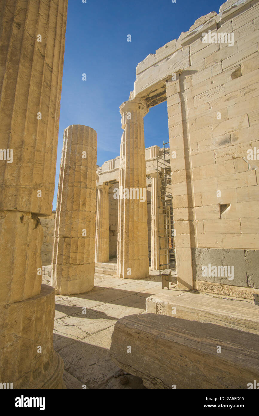 A beautiful sunny day at the acropolis hill in Athens Greece , this iconic Parthenon is just amazing , its unbelievable to see such an iconic landmark Stock Photo