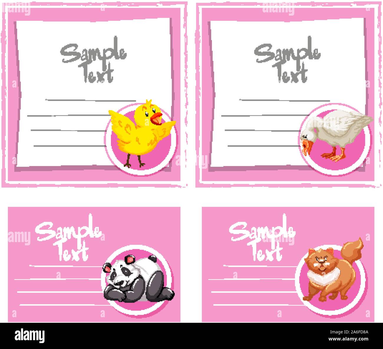 Card template with cute animals illustration Stock Vector