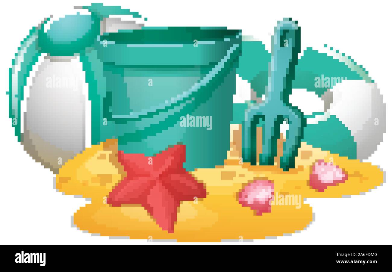 Different beach toys on sand illustration Stock Vector Image & Art Alamy