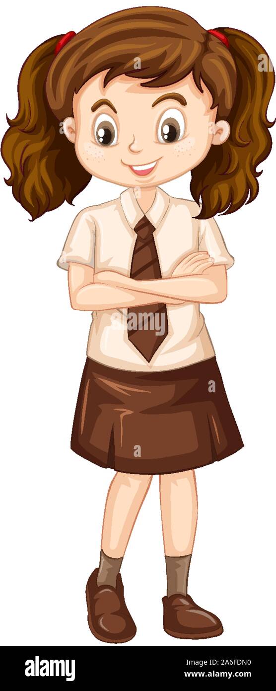 One happy girl in brown uniform illustration Stock Vector Image & Art ...