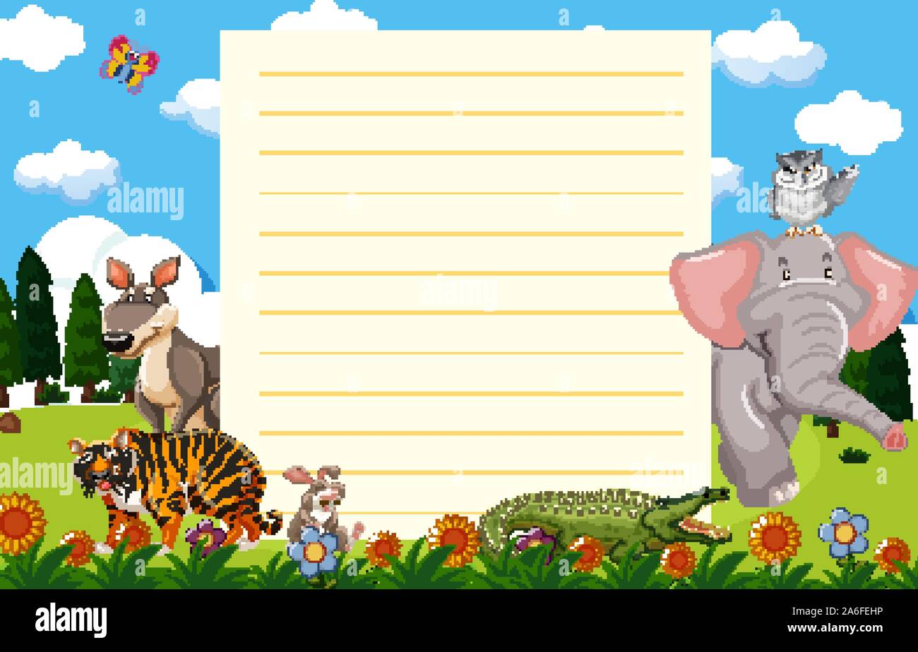 Paper template with wild animals in garden illustration Stock Vector ...