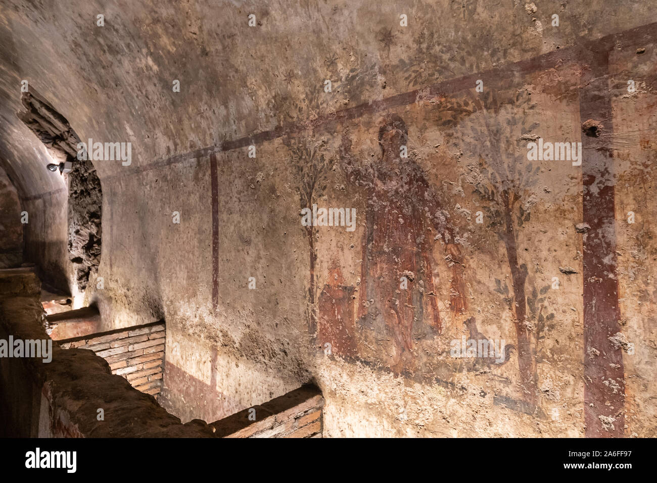 Inside of the Mithraeum of Ancient Capua, discovered in 1922. Is one of the most important of the Roman empire.  Stock Photo