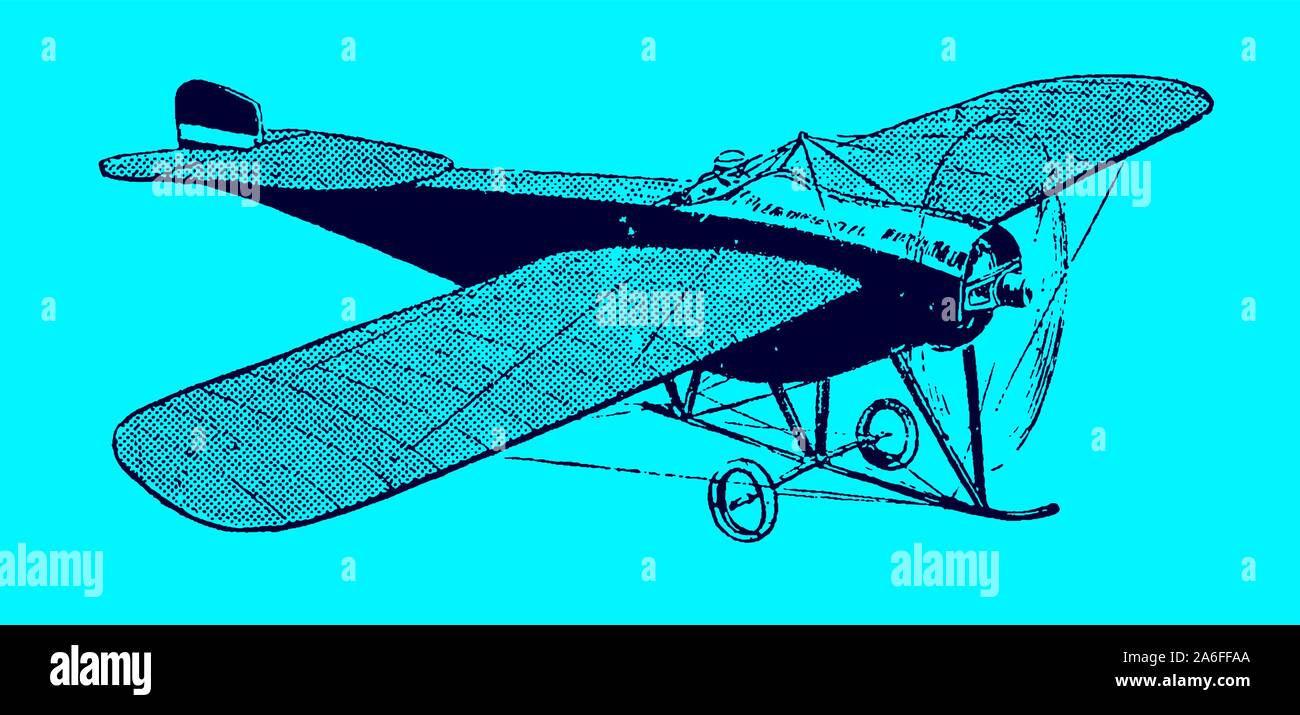 Flying historic racing monoplane aircraft on a blue background. Editable in layers Stock Vector