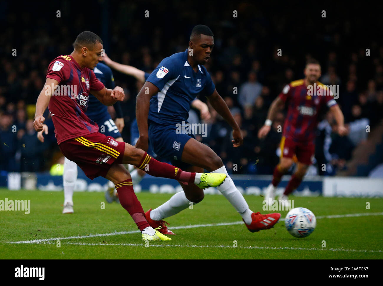 SOUTHEND UNITED KINGDOM. OCTOBER 26 Ipswich Town's Kayden Jackson scores during English Sky Bet League One between Southend United and Ipswich Town at Roots Hall Stadium, Southend, England on 26 October 2019 Credit: Action Foto Sport/Alamy Live News Stock Photo
