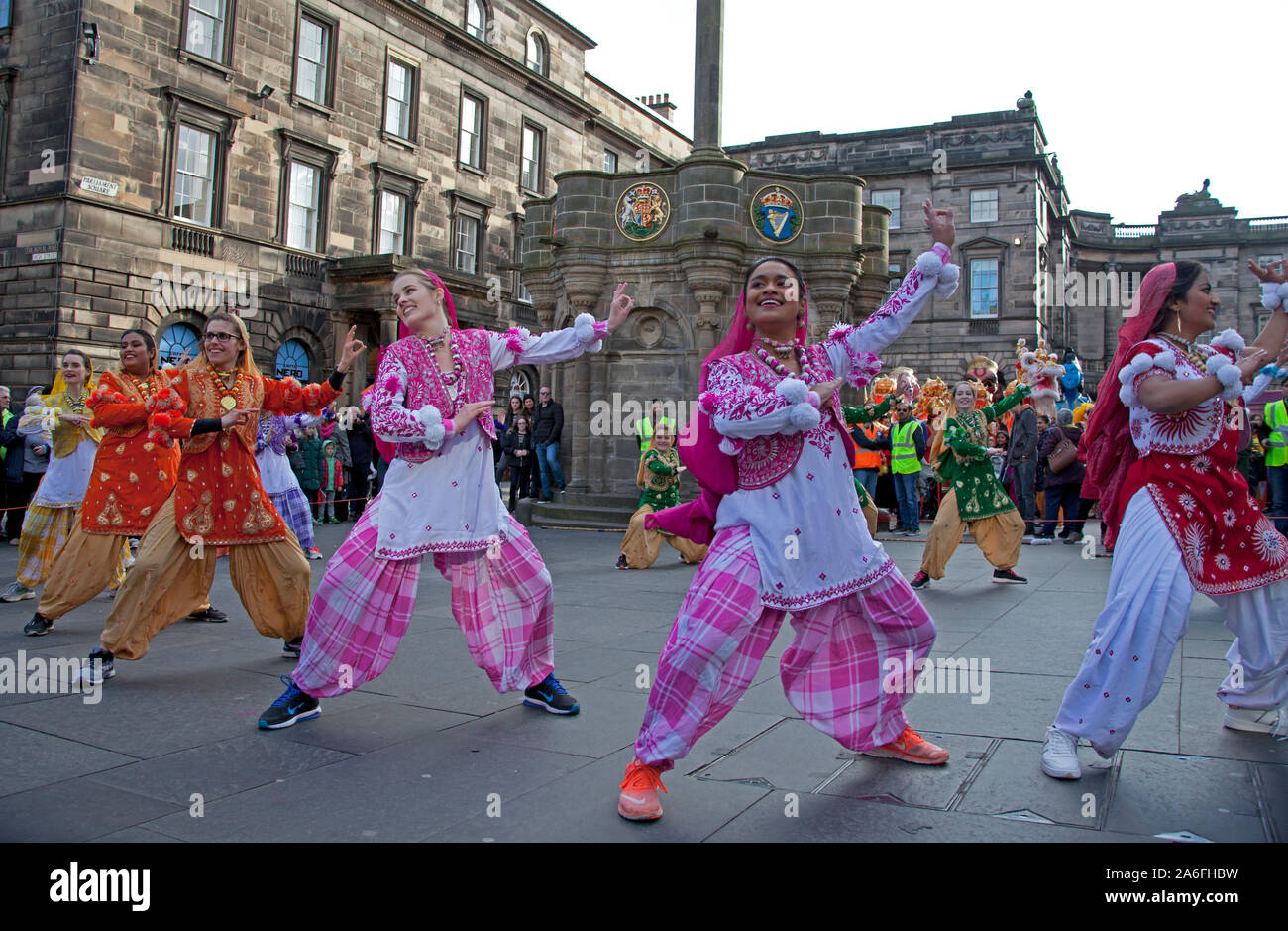 Edinburgh, Scotland, UK. 26th October 2019. The Diwali Parade marches through the city streets culminating in a celebration of theatre, dance and music in Princes Street Gardens. Diwali will light up the city with a dazzling parade and festival of lights dance and music, in Princes Street Gardens West, The Festival of Diwali is celebrated by Hindus, Jains, Sikhs and Buddhists around the world, each religion marking different historical events and legends, however all represent the victory of light over darkness, good over evil and hope over despair. Stock Photo