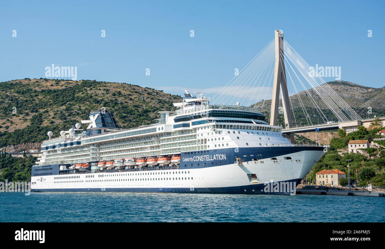 Cruise ship in Harbor of Dubrovnik. Stock Photo