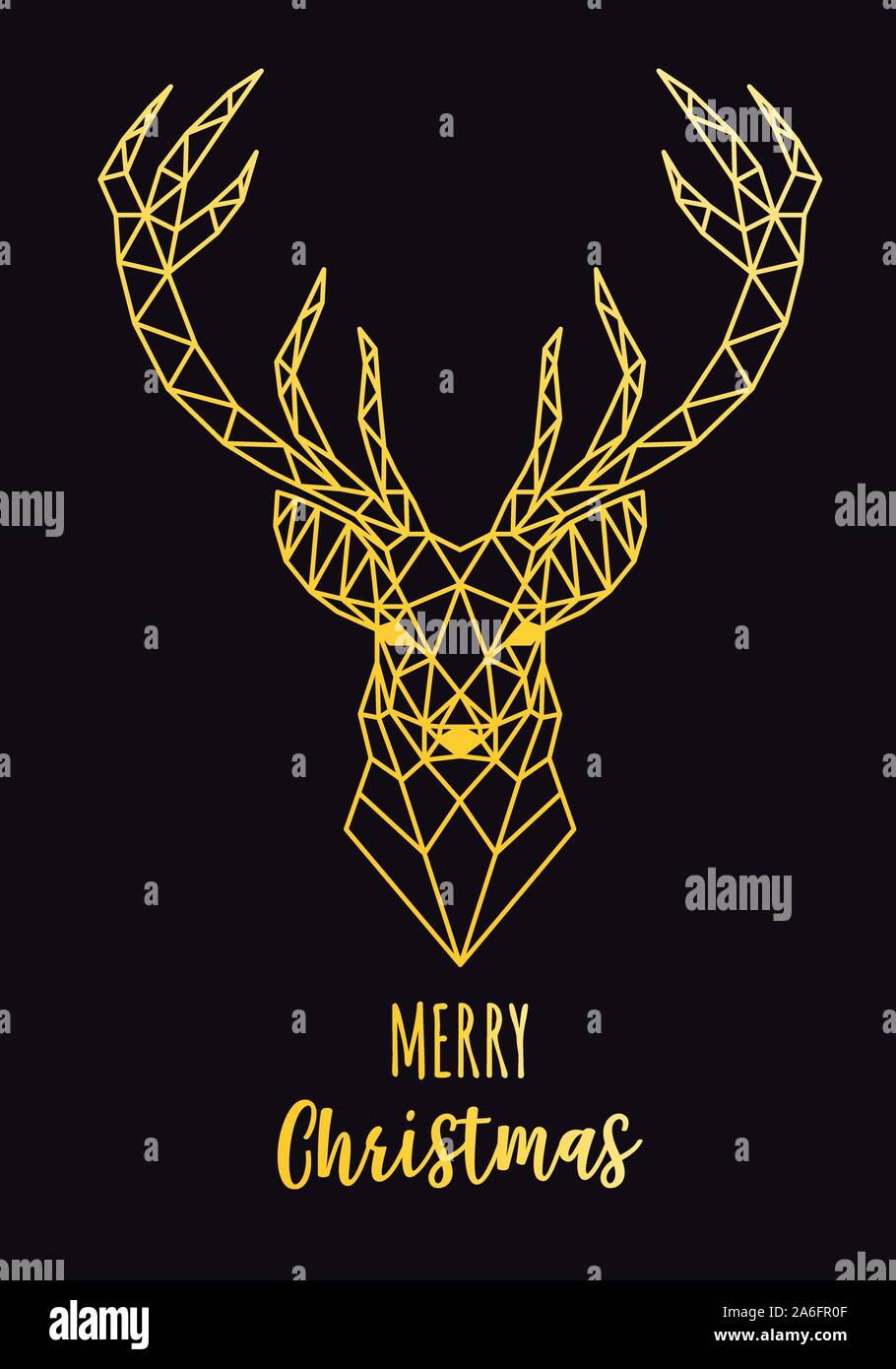 Christmas card with gold geometric reindeer head, vector illustration Stock Vector