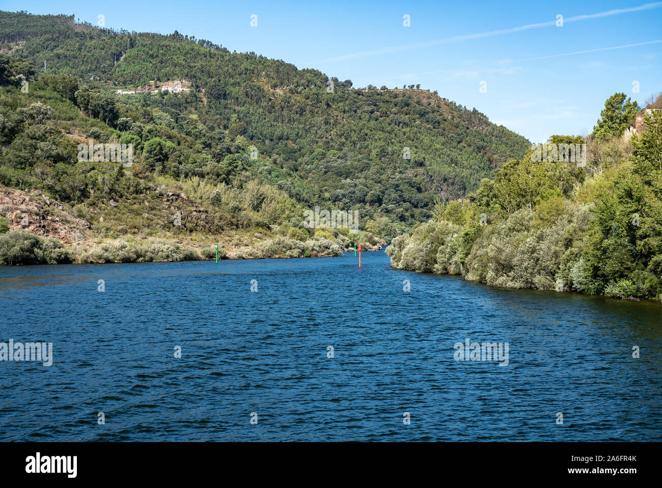 Depth markers in the narrow section of Douro river in Portugal just