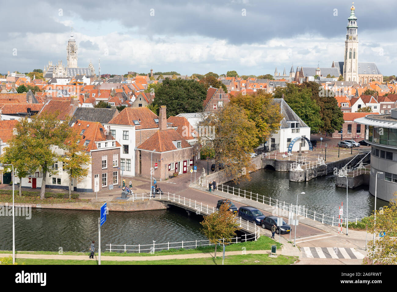 Aerial view medieval city Middelburg, the Netherlands Stock Photo