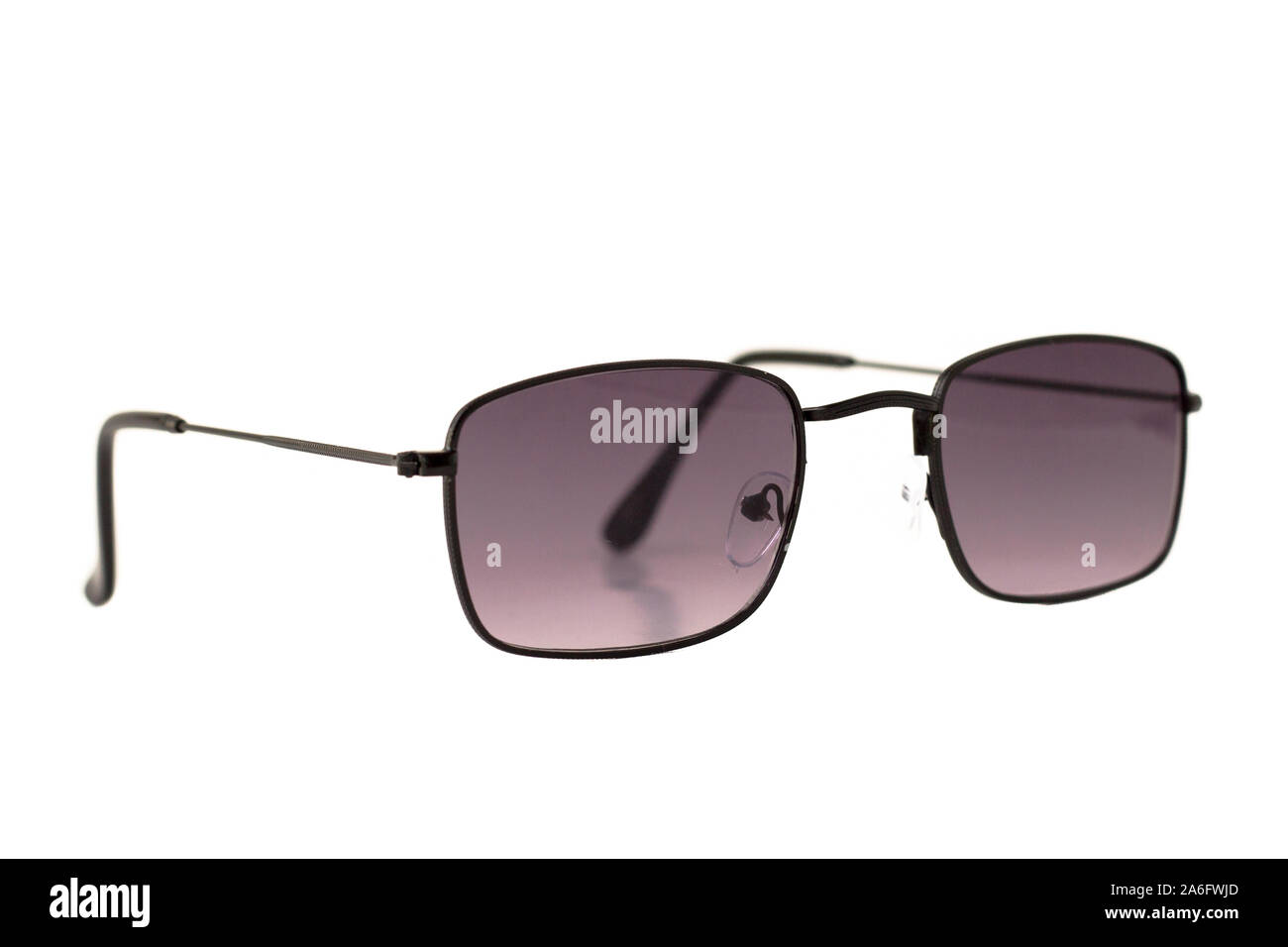 Black rectangle wrap-around metal frame sunglasses isolated on white, side view Stock Photo