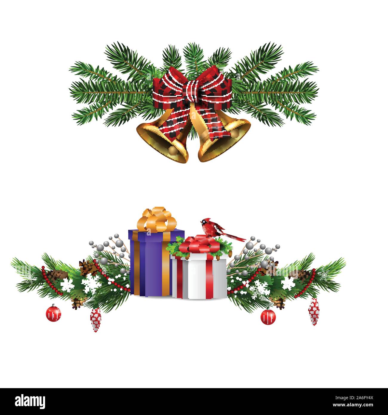 Christmas decorations with fir tree golden jingle bells Stock Vector ...