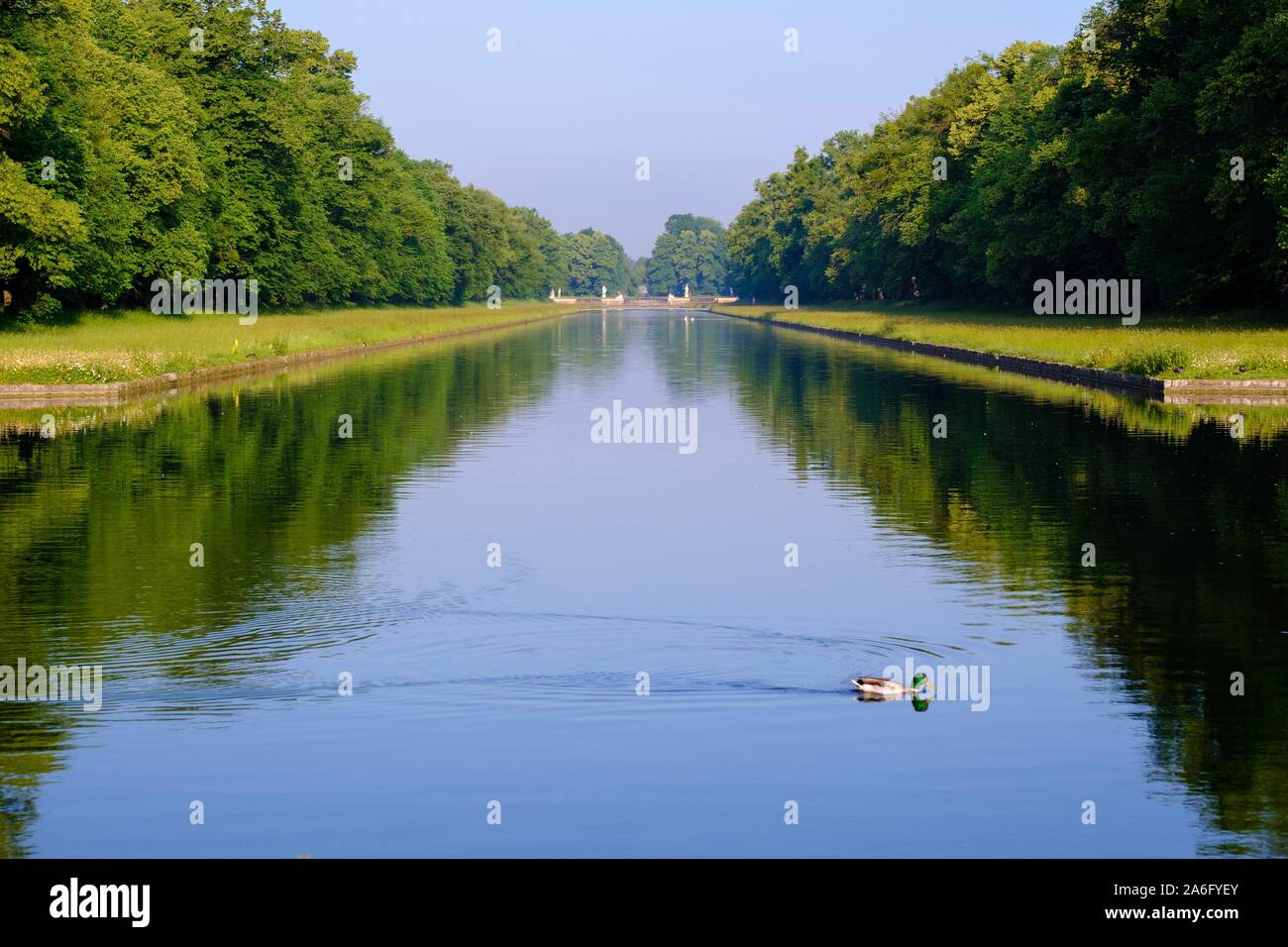 Nymphenburg Canal, Nymphenburg Palace Park, Munich, Upper Bavaria, Bavaria, Germany Stock Photo