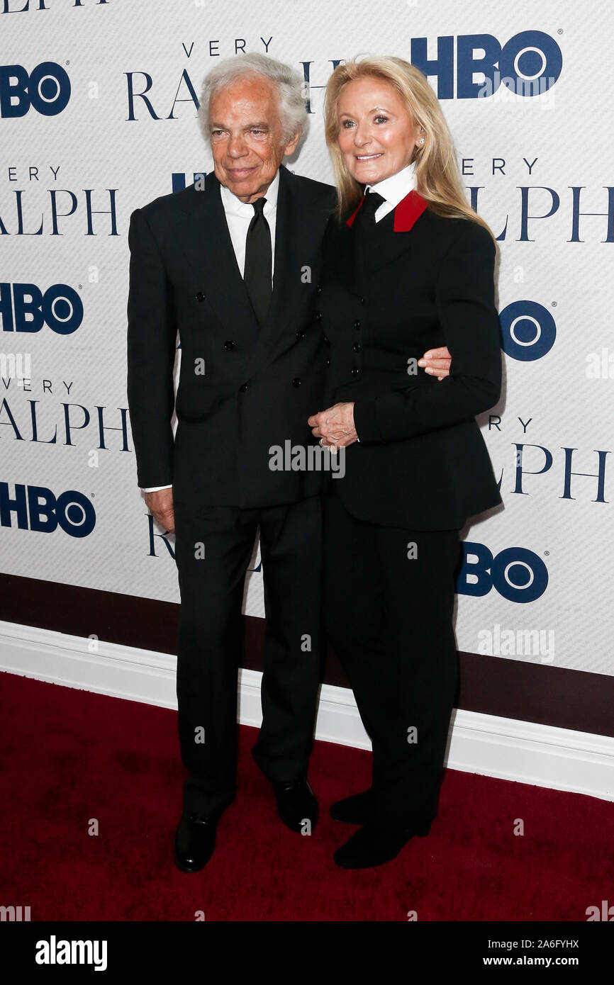 Ralph Lauren & Ricky Anne Loew-Beer attend HBO's 'Very Ralph' world premiere at the Metropolitan Museum of Art on October 23, 2019 in New York City. Stock Photo