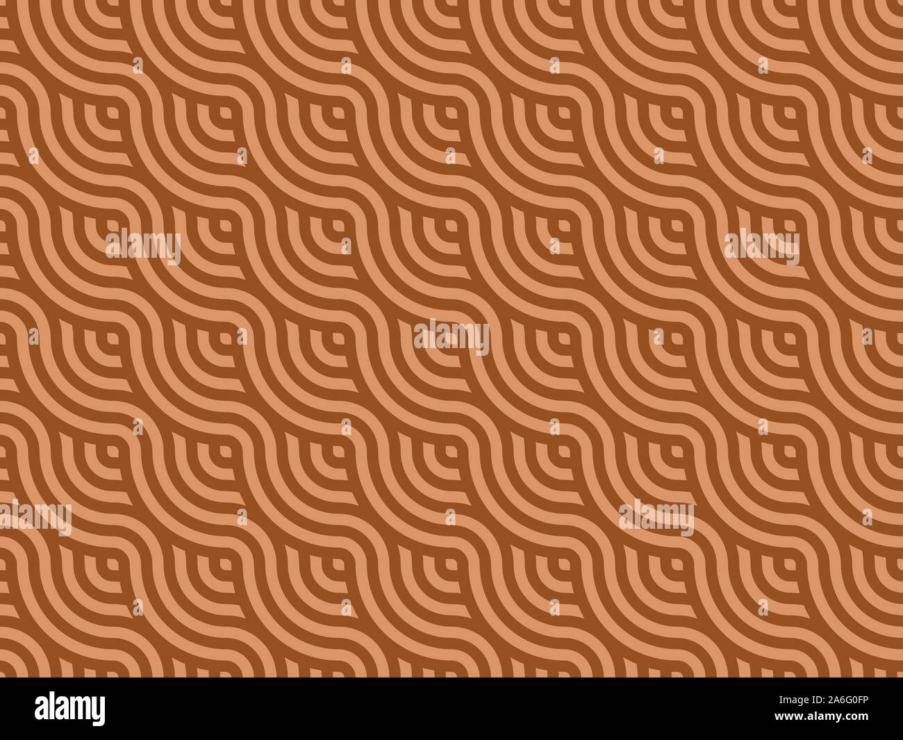 Brown and beige stripes weaving background. Overlapping repeating circles make curly texture. Japanese style wavy lines seamless pattern. Vector Stock Vector