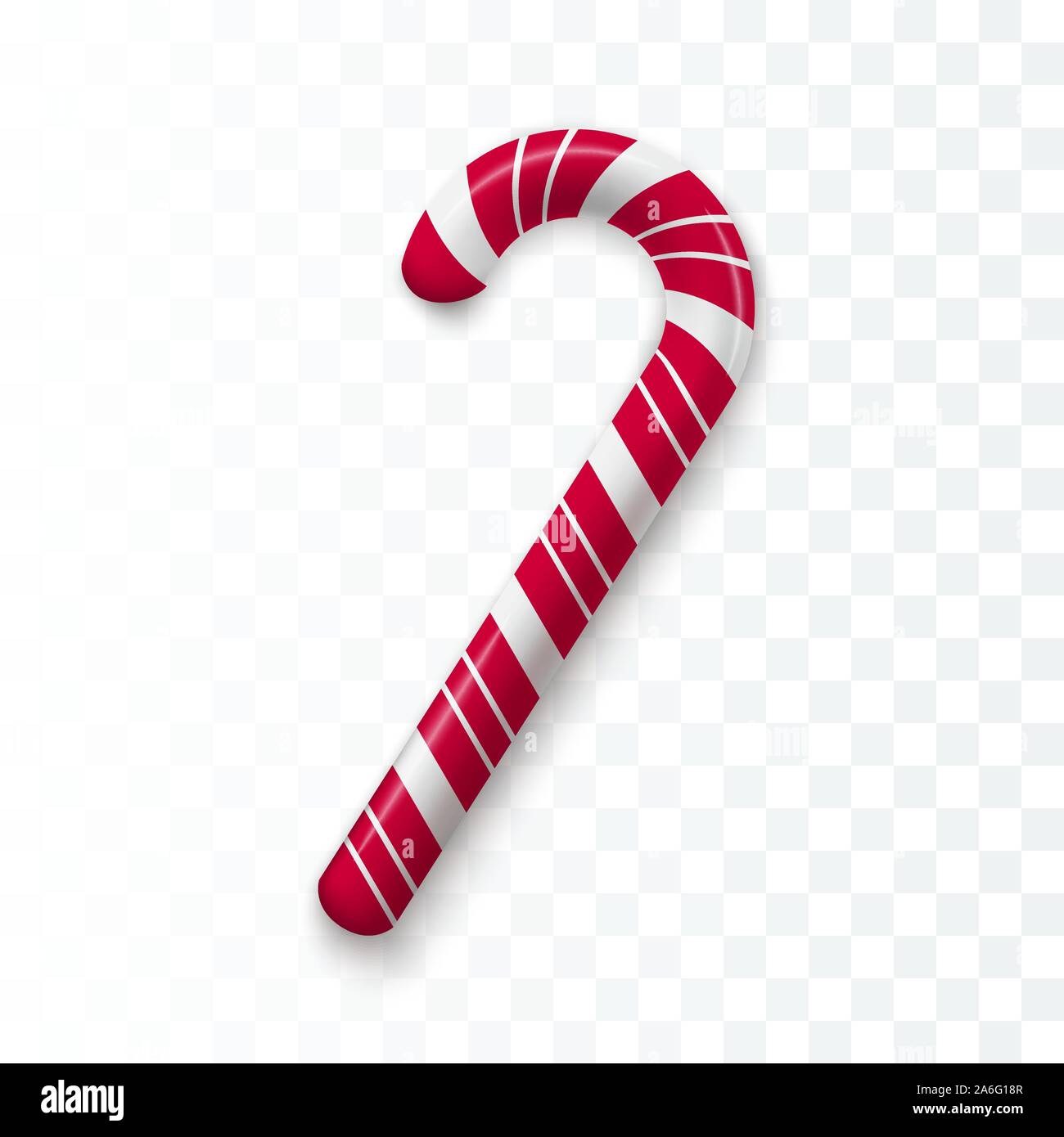 Red and white Chrisrmas candy. Realistic sweet stick. Template for Christmas and New Year greeting cards. Holiday decoration element. Vector Stock Vector
