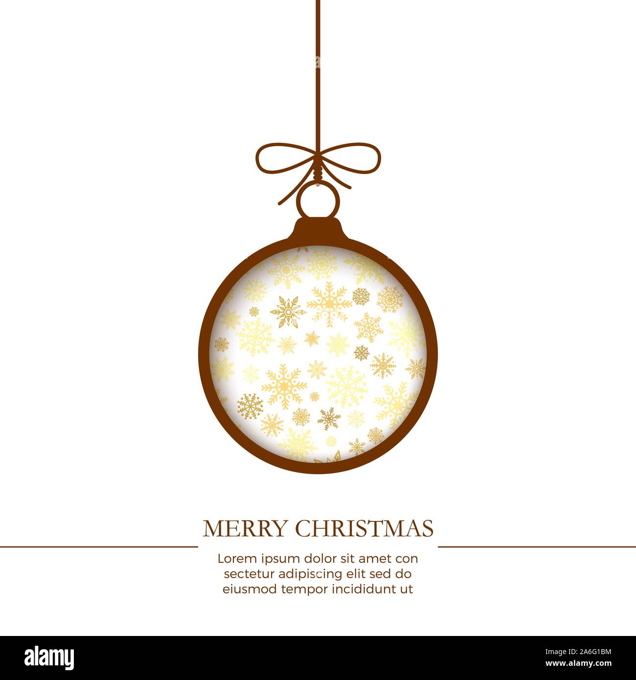 New Year greeting card template. Cut brown paper Christmas balls in white background with snowflake. Holiday decoration element. Vector Stock Vector
