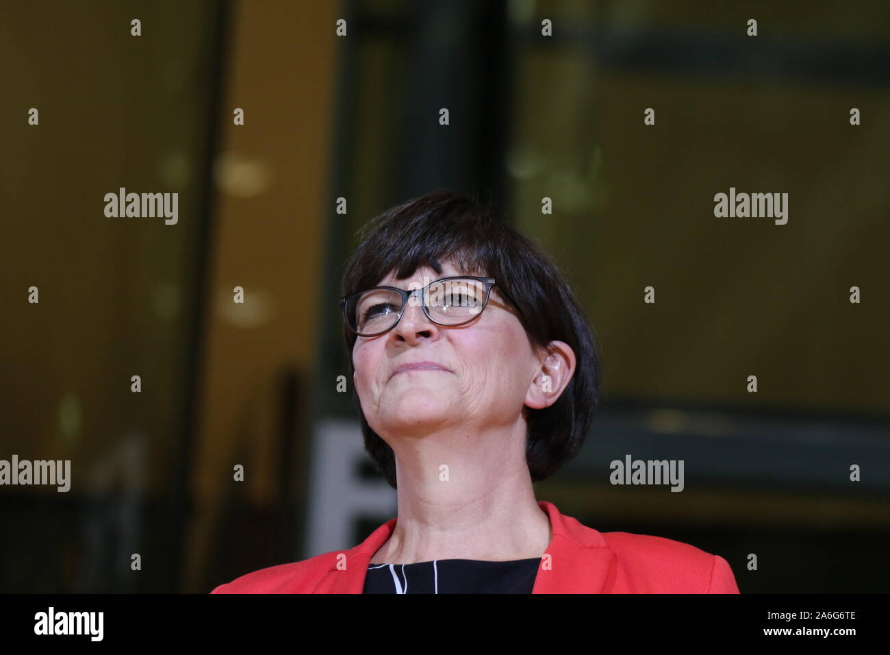 Germany, Berlin, 10/26/2019.Saskia Esken in the SPD headquarters in Berlin. The SPD members elect Federal Finance Minister Olaf Scholz and Klara Geywitz just ahead of Norbert Walter-Borjans and Saskia Esken for the SPD presidency. The race for the SPD presidency goes into the runoff election in November: the two candidates will then be elected at the party congress. Stock Photo