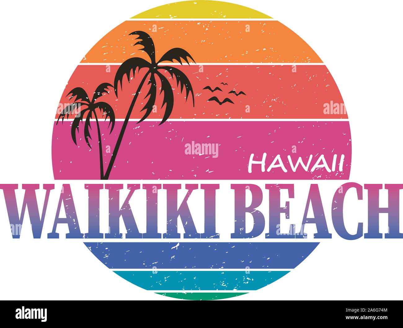 Waikiki beach hawaii vintage surf typography graphic design Stock Vector