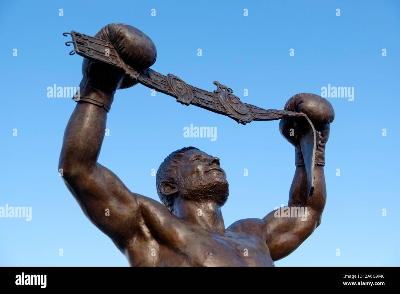 Statue of Boxer David "Bomber" Pearce on the Riverside Newport Gwent