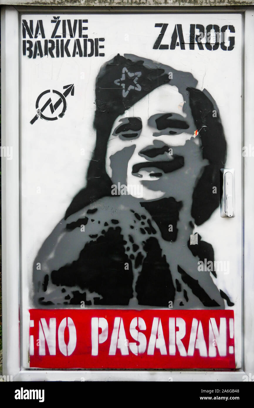 No Pasaran, ROG activists poster, Ljubljana, Slovenia Stock Photo