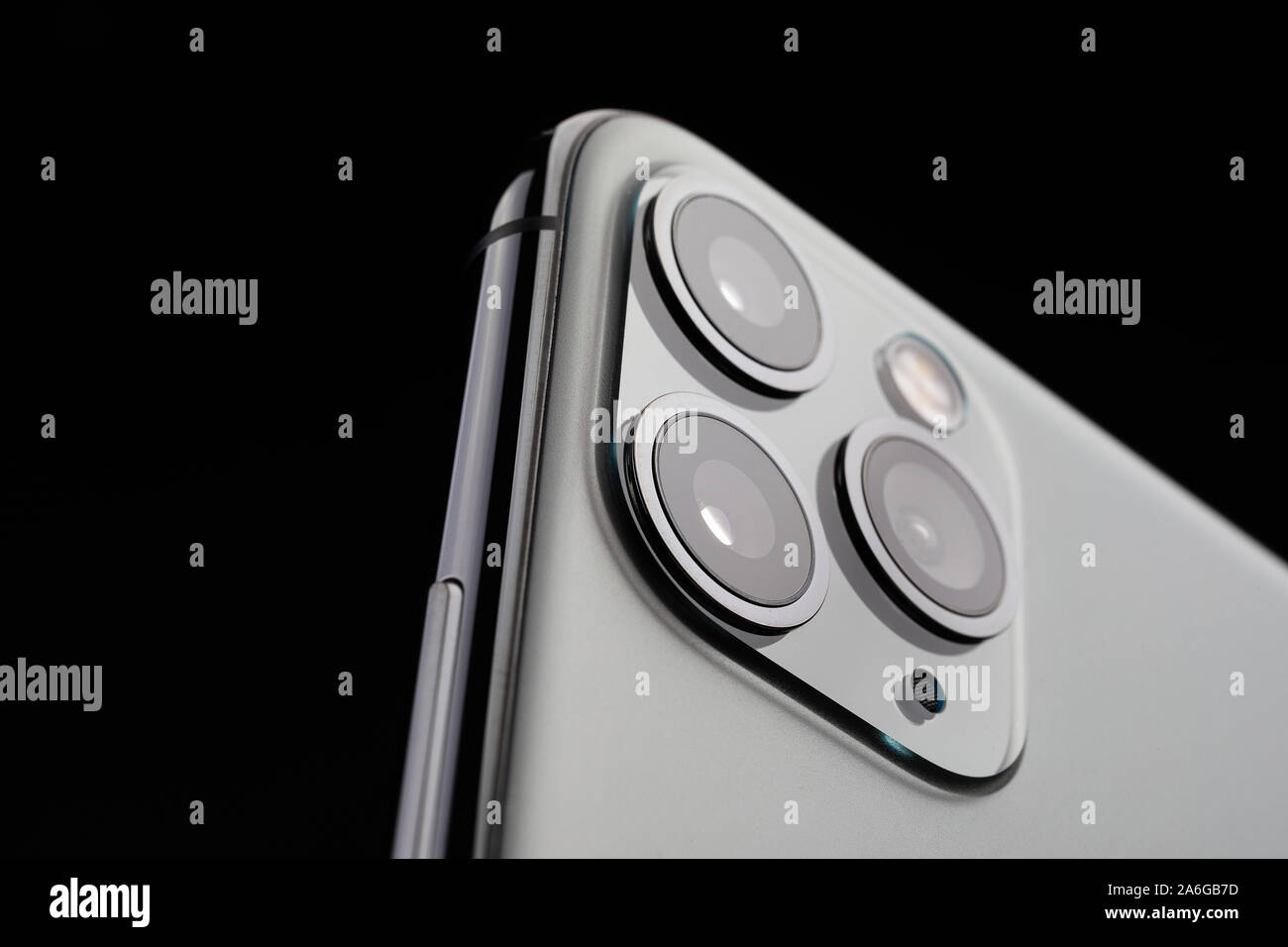 New Iphone 11 Pro Max. Smartphone isolated on white background. Back