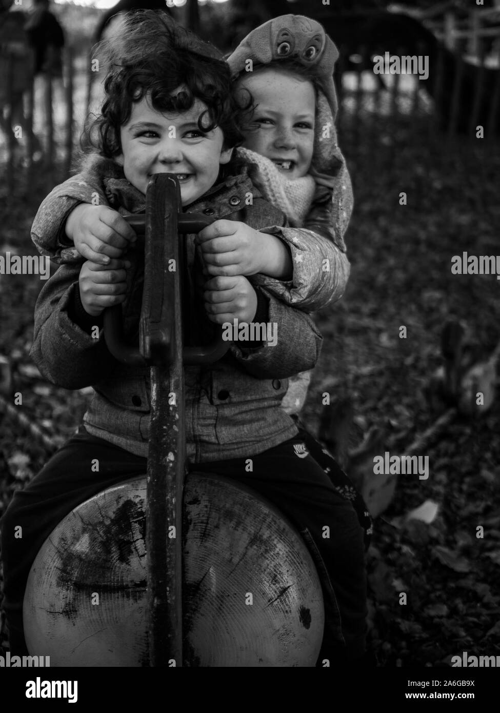kids playing at the park, cumbria lake district Stock Photo