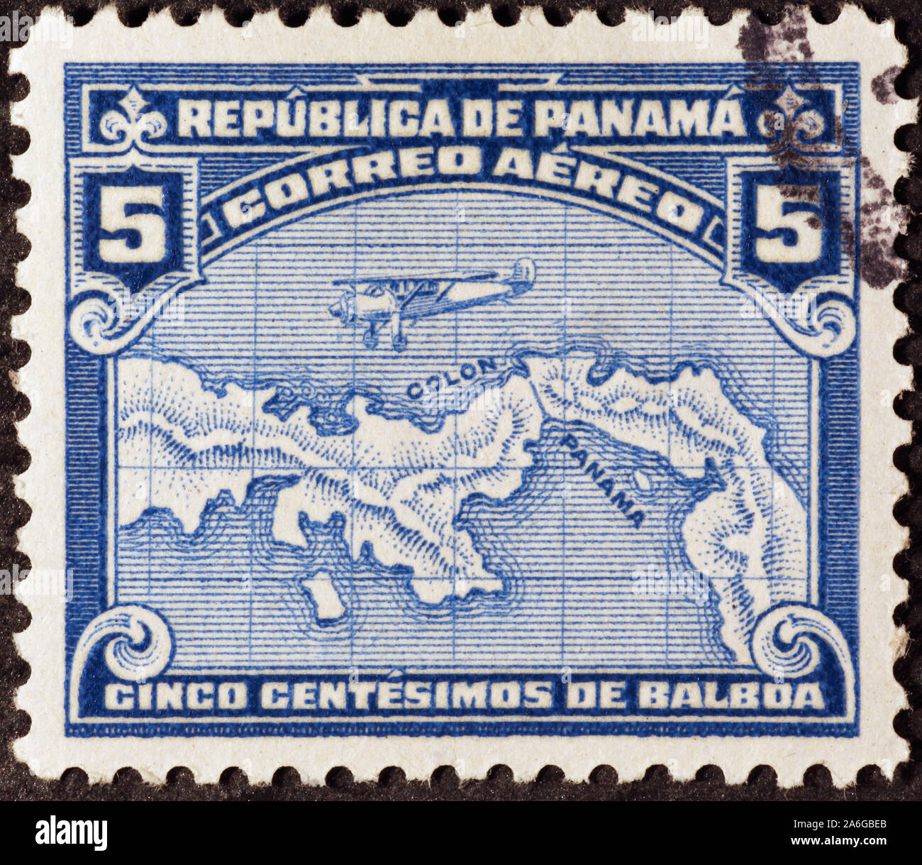 Rough map of Panama on vintage postage stamp Stock Photo - Alamy