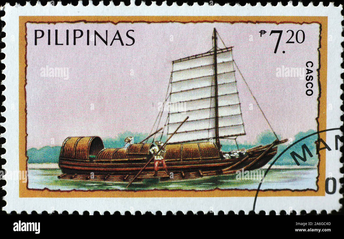 Traditional boat of Philippines on postage stamp Stock Photo Alamy