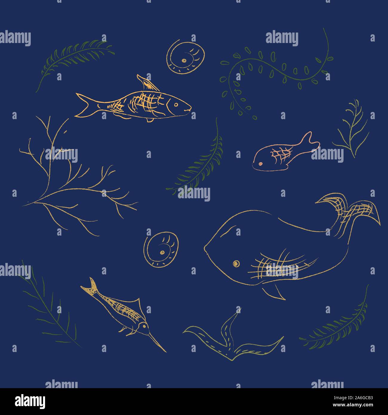 Hand Drawn Marine Life. Vector Illustration Stock Vector Image & Art ...
