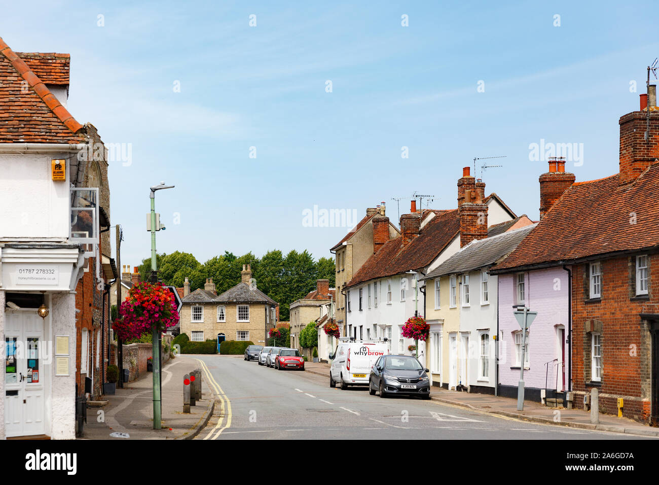 countryside street with traditional British houses, oldfashioned
