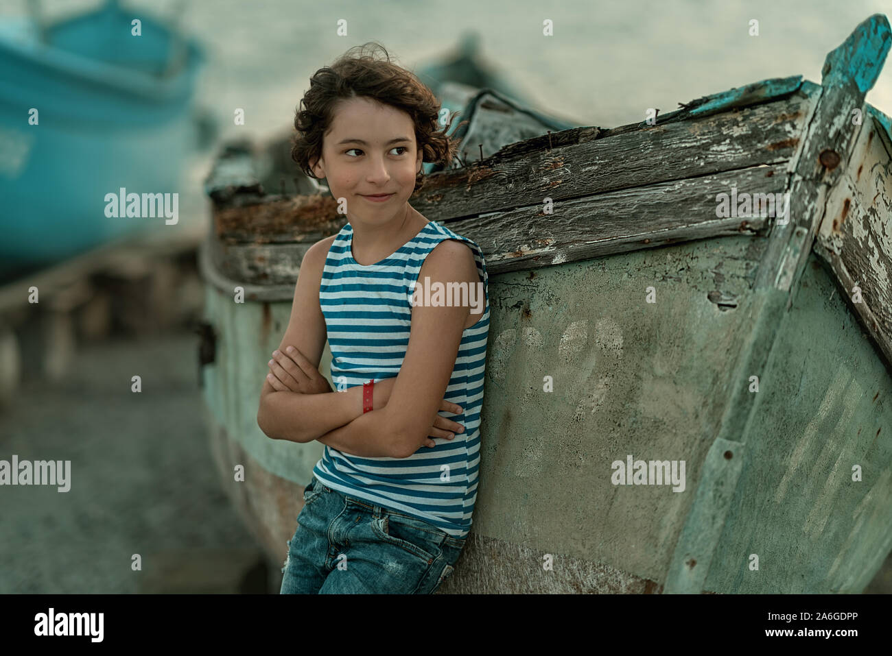 Portrait of a boy in a striped T-shirt (telnyashka Stock Photo - Alamy