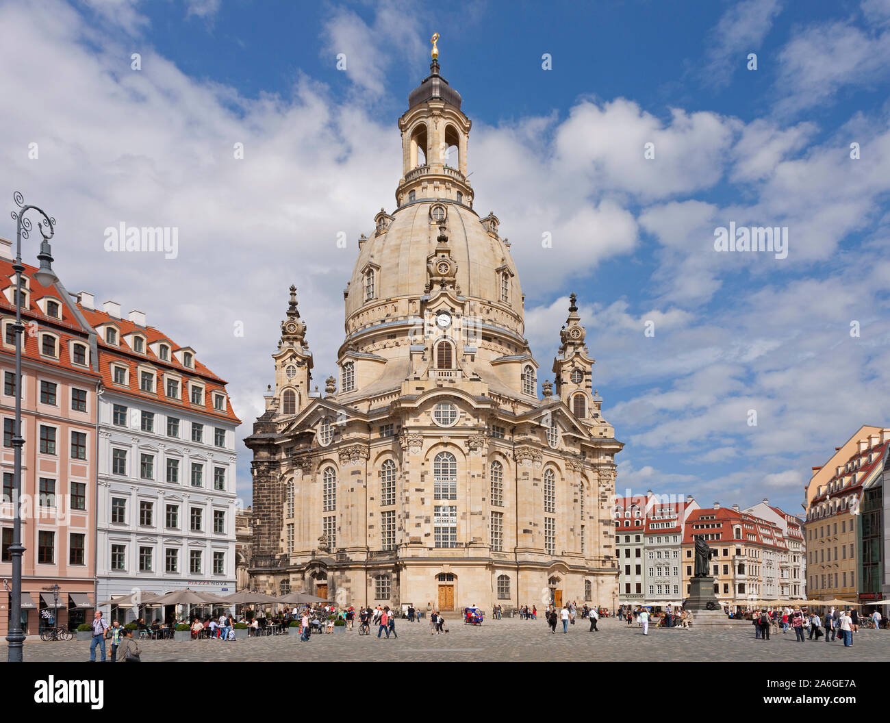 The Church of Our Lady in Dresden, Saxony, Germany, was destroyed in World War II and has since been rebuilt. Stock Photo