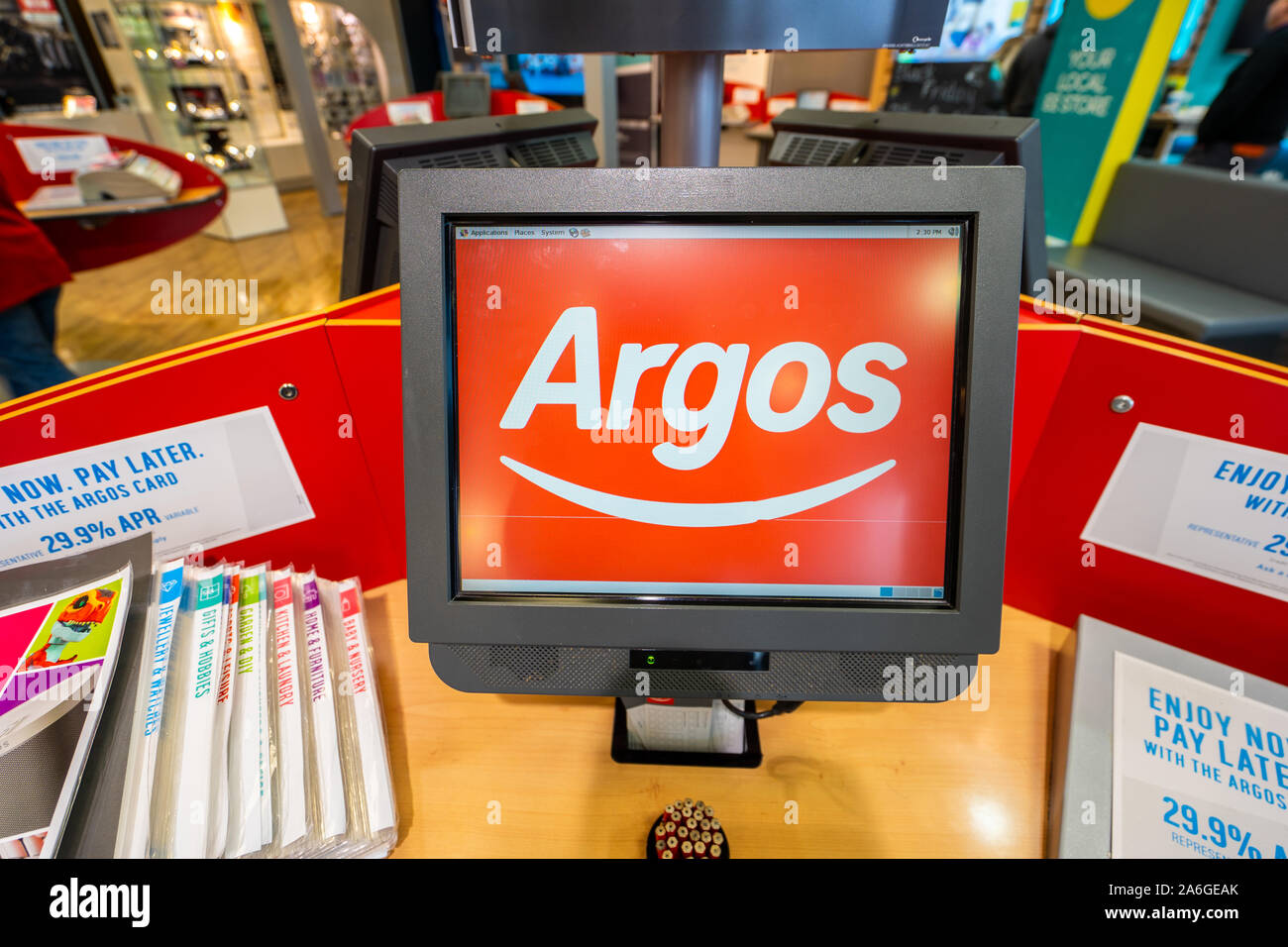The Argos computer terminal in the local store, shop, ordering goods instore Stock Photo