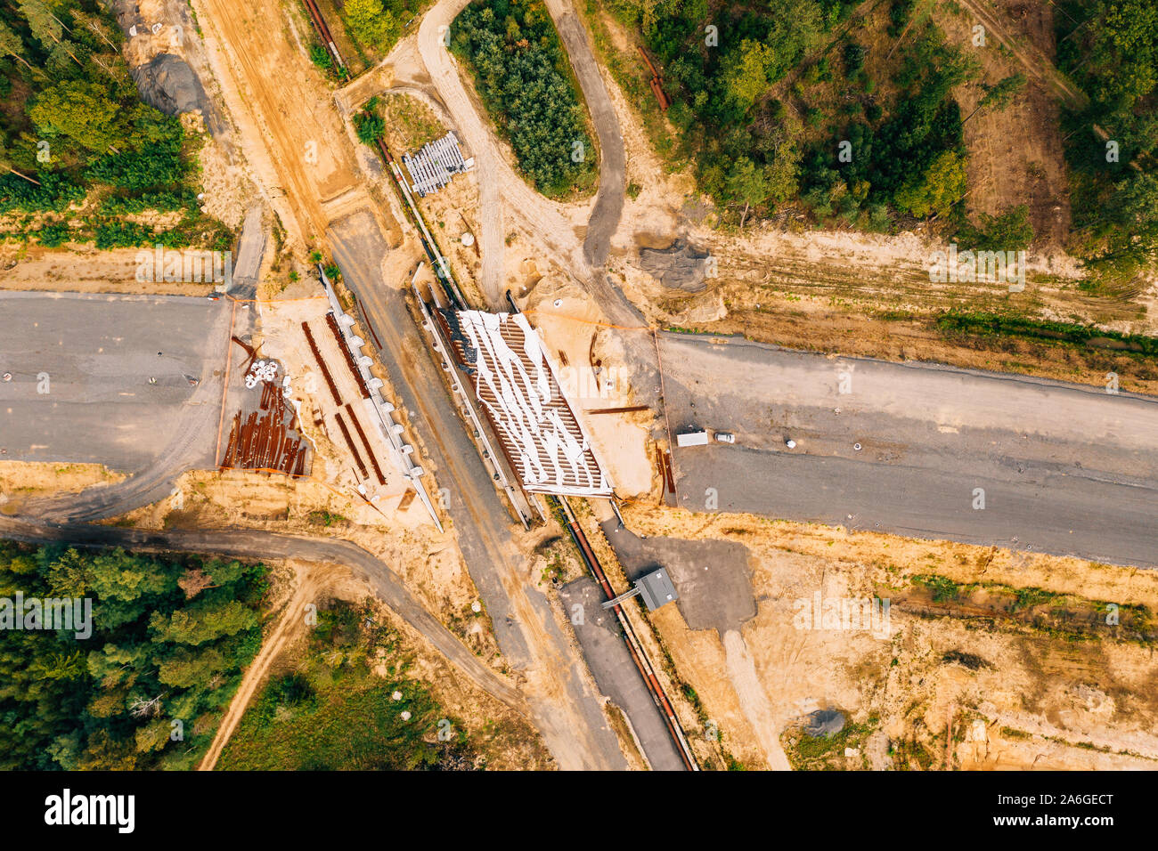 Aerial drone photography of a highway construction site Stock Photo - Alamy